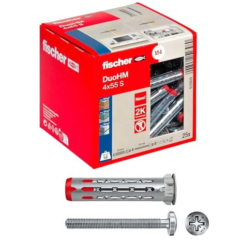 期間限定オファー: fischer DuoHM 5 x 55 S PZ キャビティダボ メートル法パンヘッドスクリューとPZドライブ付き TVブラケット、ライト、ウォールシェルフなどをパネル建材に取り付けるための25個パック 通常価格 19.83 JPY セール価格 19.83 JPY (割引 0%)