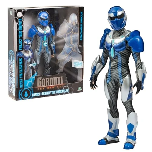 GORMITI THE NEW ERA - Scion Del Clan Dell'Acqua Carter 27cm con Elesfera Proietta Gormita, Action Figure 27 Cm Articolato,Casco Ed Armatura Effetto Silver Rimovibili, Per Bambini A Partire Dai 3 Anni