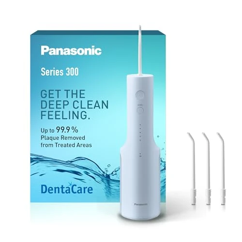 Panasonic Series 300 Oral Irrigator EW-DJ27-A303, Dental Irrigator, Wireless Oral Irrigator, 200 ml, IPX7, 4 Standard Nozzles, 5 Water Pressure Levels, Travel Accessories, Ice Blue