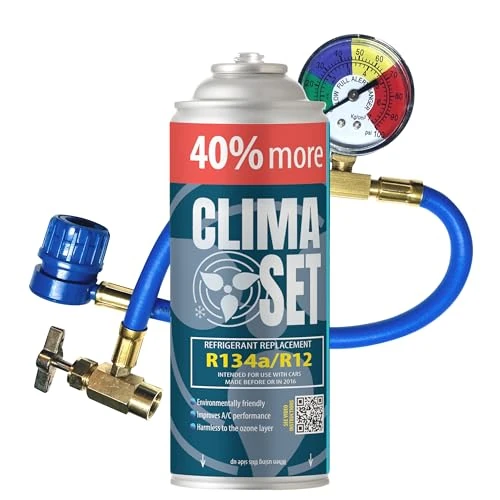 Begrenztes Angebot: ClimaSet R134a kältemittel Ersatzgas - Kühlmittel Klima Auto - Gasflasche 1x235 g Auto Klimaanlage Nachfüllset - Wohnmobil - Klimaanlage schlauch - Manometer Klimaanlage - ECO von 29.99 EUR auf 29.99 EUR (Rabatt 0%)