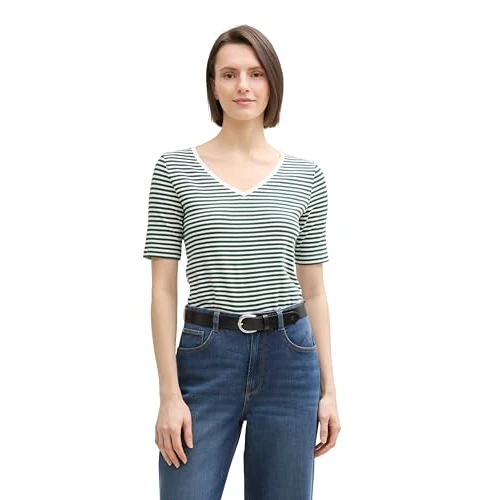 Offerta a tempo: TOM TAILOR 1045563 T-Shirt, 37736-offwhite Green Regular Stripe, L Donna - 55% da 14.33 € a 6.46 €