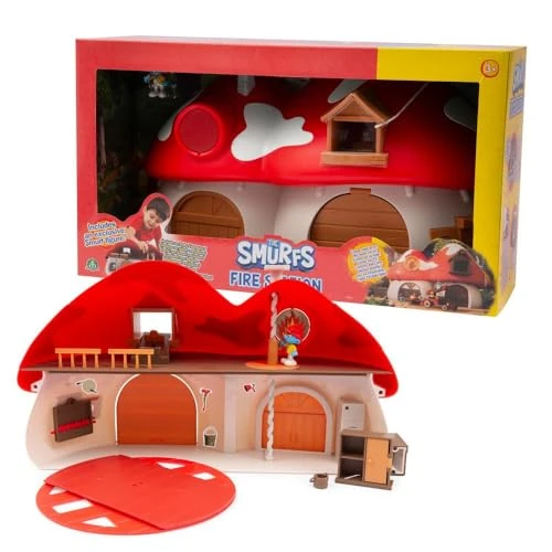 Giochi Preziosi - I Puffi Playset Della Caserma dei Pompieri Divertente e Colorata, Include Puffo Tontolone Esclusivo da 5,5 cm e Accessori, Per bambini dai 3 anni