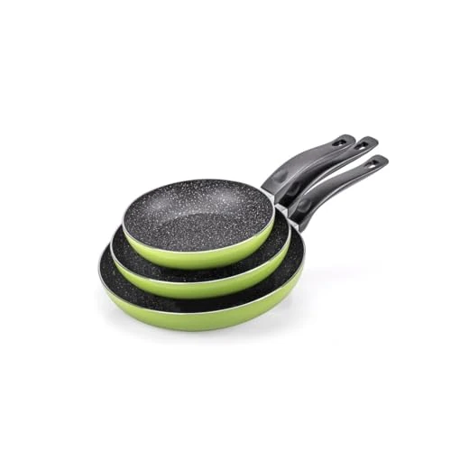 ALLUFLON Tropical Set of 3 Non-Stick Frying Pans 20-24-28 cm, Recycled Aluminium, Green