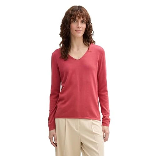 Limited-time offer: TOM TAILOR Women's Basic Knitted V-Neck Jumper, 11016 - Berry Red, M from 28.20 £ to 16.49 £ (save 41.52%)