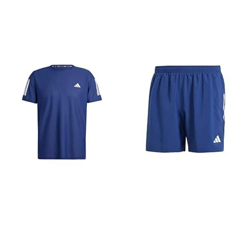 adidas Men's Own The Run Tee T-Shirt and Dark Blue Shorts