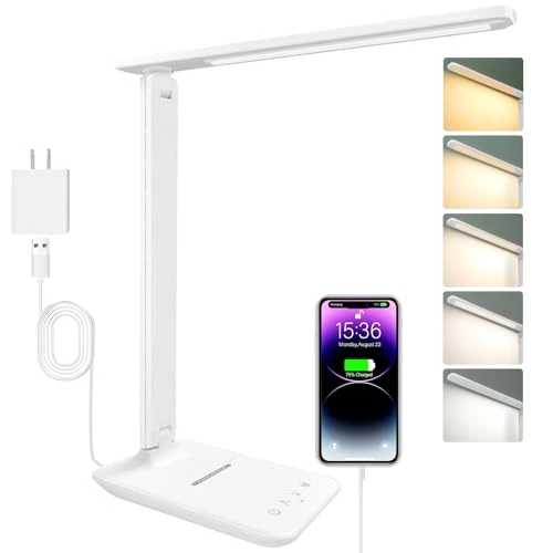 Zeitlich begrenztes Angebot: Dimmbare Schreibtischlampe Leselampe mit USB-Ladeanschluss, 3 Beleuchtungsmodi, kabelloses Aufladen, tragbare Tischlampe zum Lesen des Schlafzimmers von 31.06 € auf 31.06 € (0.00% Rabatt)