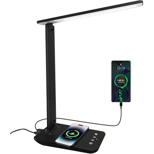 Offerta a tempo: Lampada scrivania dimmerabile lampada da lettura con porta di ricarica USB, 3 modalità di illuminazione, carica wireless,lampada da tavolo portatile pieghevole per la lettura della camera da lett - 10% da 27.99 € a 25.26 €