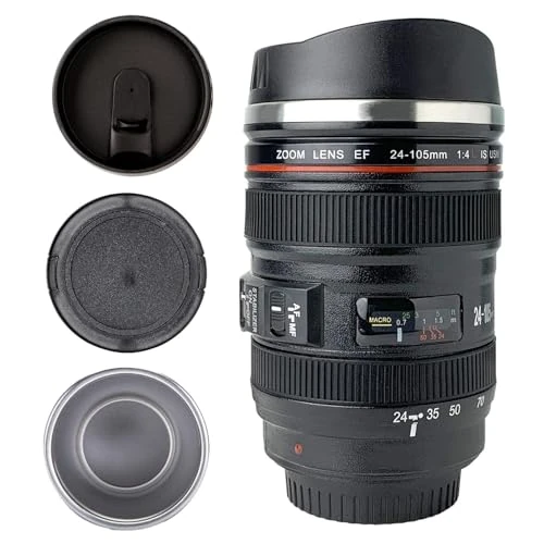 SLOSH Reisebecher Kaffee Objektiv Camera Lens mit 2 Deckeln Becher Auto Büro Edelstahl Tumbler Travel Mug Tassen Kamera Bpa Free Cup (GE-II-V)