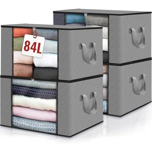 Zeitlich begrenztes Angebot: edihome, Aufbewahrungstasche, (4 Stück), Kleideraufbewahrung, Kleiderschrank organizar, Unterbett Aufbewahrungsbox, Klappbar (Hellgrau, 4 Packung) von 26.60 € auf 26.60 € (0.00% Rabatt)