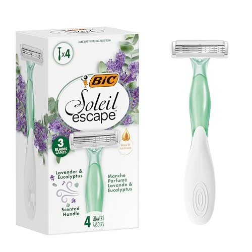 Tijdelijke aanbieding: BIC Soleil Escape 3-blads dames scheermesjes met lavendel & eucalyptus en een vochtstrip met amandelolie – doos van 4 van 10.16 € naar 10.16 € (0.00% korting)