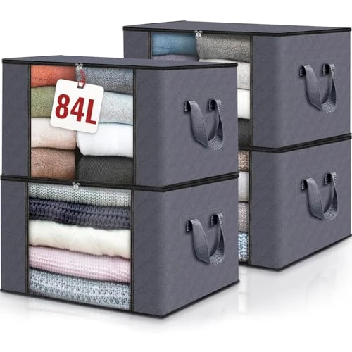Limited-time offer: edihome, Clothes Storage Bag, (4 pieces), Wardrobe Organiser, with Reinforced Handles, Heavy Duty Cloth Pouches with Transparent Window (Dark gray, Pack of 4) from 24.73 £ to 24.73 £ (save 0.00%)