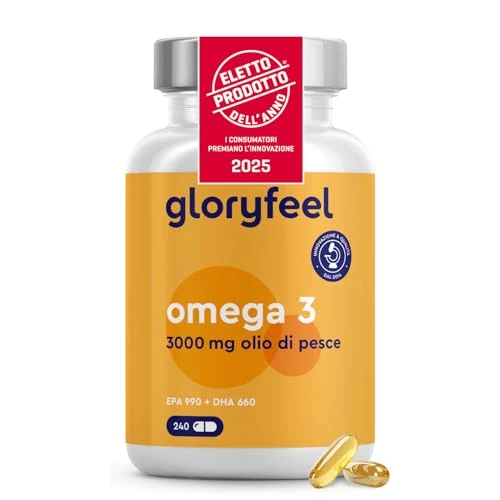 Offerta a tempo: Omega 3 ad Alto Dosaggio - Eletto PRODOTTO DELL'ANNO 2025-3000 mg di Olio di Pesce (990 mg EPA + 660 mg DHA) - 240 Capsule in Forma di Trigliceridi - Olio di Pesce Altamente Biodisponibile - 26% da 26.99 € a 19.97 €