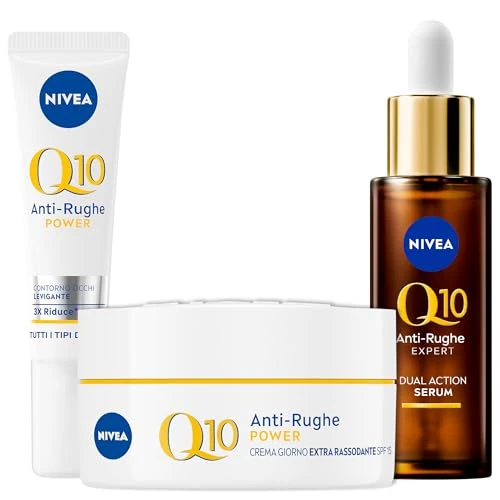 Begrenztes Angebot: NIVEA Q10 Hautpflege-Set mit Anti-Falten-Gesichtscreme für den Tag, extra straffend, LSF15, 50 ml, glättende Augenpartie 15 ml und Gesichtsserum mit doppelter Wirkung, 30 ml, exklusives Amazon-Set von 31.21 EUR auf 31.21 EUR (Rabatt 0%)