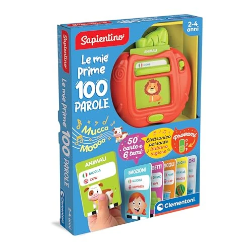 Clementoni Sapientino Le My First 100 Words - Educational Game 2 Years, Electronic Italian and English Gift, Flashcards, Audio Cards for Learning New Words, English for Children, 16818