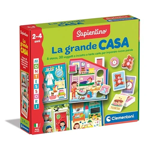 Clementoni Sapientino Grande Case-Game 2 jaar, Montessori flashcards, leerkaarten, nieuwe woorden leren, taal en logisch denken, Made in Italy, 16853, meerkleurig