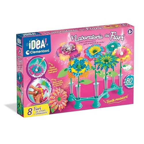 Clementoni Idea – El laboratorio de las flores, kit creativo para niños a partir de 8 años, con 8 flores de papel para colorear y perfumar y muchos accesorios para combinar, juego fabricado en Italia,