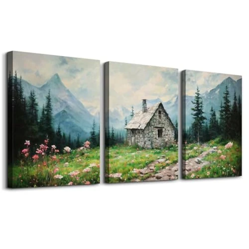 Oferta limitada: MHARTK66 Cuadros Decoracion Salon Modernos 3 Piezas, Cabaña de Montaña Laminas Decorativas Pared Dormitorios, Lienzos Decorativos Pared Pradera Flores, Bosque Acuarela Wall Art Comedor Pasillo Baño de 79.99 EUR a 47.99 EUR (ahorro 40%)
