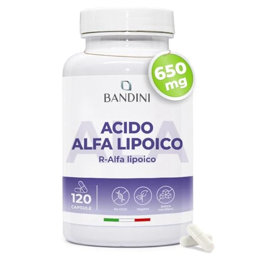Offerta a tempo: Bandini® Acido Alfa Lipoico 650 mg, 120 Capsule ad Alto Dosaggio ed a Rilascio Ritardato, Assorbimento Massimo, Antiossidante e Antinfiammatorio naturale, Fornitura da 4 Mesi, Vegan, ALA senza OGM - 5% da 22.90 € a 21.75 €