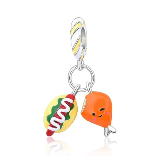 YUMINN Charm Panino e prosciutto 2 pezzi in Argento 925 per Bracciali e Collane da Donna Ciondolo per Natale San Valentino Festa della Mamma Regali di Gioielli per Donne