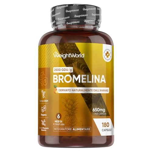 Bromelina Vegana, 180 Capsule (6 Mesi di Scorta), 2500 GDU/g per Capsula, Solo 1 al Giorno, Estratta dall'Ananas, Bromelina Integratore Privo di Magnesio Stearato, Bromelain Senza Glutine né Lattosio