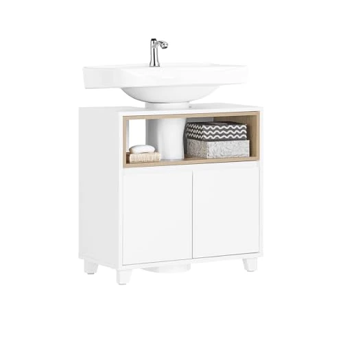Limited-time offer: SoBuy Under Sink Bathroom Cabinet Slim Bathroom Storage Unit with Door and 2 Compartments White-Wood Sink Cabinet Modern Cupboard for Small Bathroom or Guest Toilet 60x30x61 cm BZR148-W from 73.95 GBP to 73.95 GBP (save 0%)