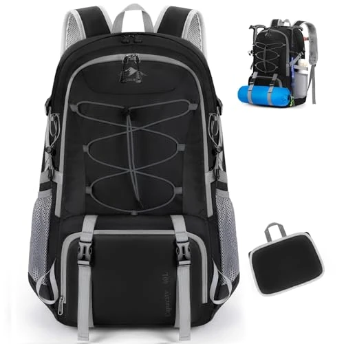 Offerta a tempo: RAINSMORE Zaino Trekking 40 Litri Zaino Pieghevole Impermeabile Zaino Montagna Zaino da Viaggio Uomo e Donna Zaino Escursione per Hiking Campeggio Nero - 40% da 33.99 € a 20.39 €