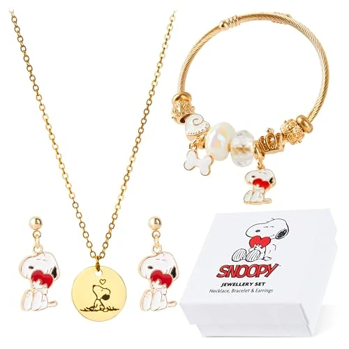 Limited-time offer: Peanuts Snoopy Jewellery for Women Teenagers, 3 Pcs Set Gold Necklace, Earrings, Bracelet - Gifts for Her from 17.09 GBP to 17.09 GBP (save 0%)
