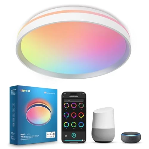 Lepro AI Smart Deckenlampe T1, Spracherkennung/Musik Sync, Deckenleuchte Dimmbar RGBCCT 24W 1800LM IP44 Wasserdicht, Personalisierter KI-Lichtdesigner, WiFi & Bluetooth, Kompatibel mit Alexa/Google