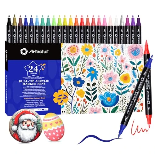 Limited-time offer: Artecho Acrylic Paint Pens 24 Colors, Dual Tip Acrylic Paint Markers with Brush Tip and Fine Tip for Rock Painting, Glass, Paper, Wood, Egg, Canvas, Ceramic, Fabric, leather, DIY Crafts from 9.99 £ to 7.99 £ (save 20%)