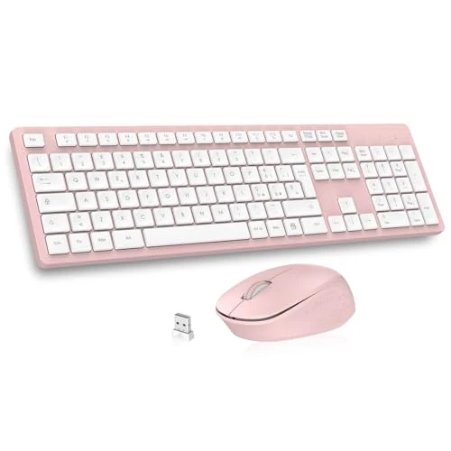 LeadsaiL Kit Tastiera e Mouse Wireless con Tastierino Numerico, Layout Italiano QWERTY, 2,4 GHz USB, Silenzioso, Compatibile con PC, Desktop, Laptop, Computer per Windows, HP, Lenovo, Mac-Pink