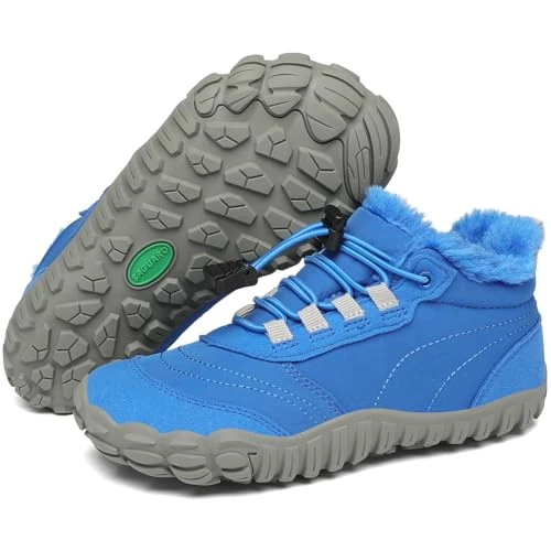 SAGUARO Chaussures Minimalistes Hiver Garçon Fille Bottes de Neige Légère Antidérapantes Bottines Hiver Enfant Barefoot Boots avec Doublure Chaude, Will Ⅰ, Bleu Lapis, 33 EU