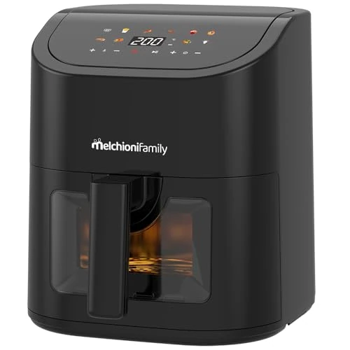Melchioni EMMA Air Fryer, Capacity 5 Litres, Touchscreen Display and Timer, Transparent Window, Airfryer without Oil with 8 Programs, 80-200 Degrees, 1300 W, Black