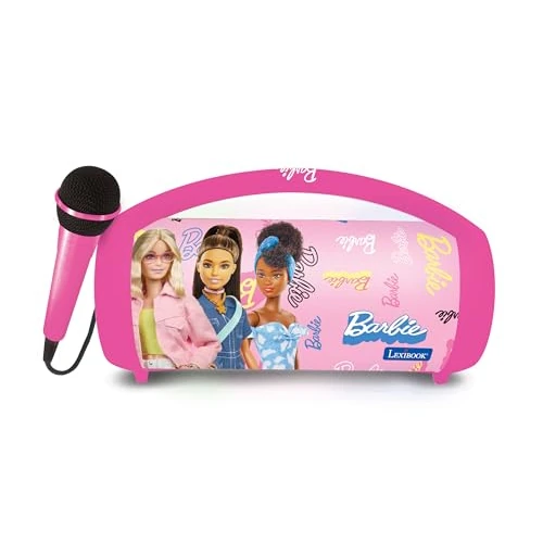 Lexibook - Barbie - Altoparlante luminoso senza fili con microfono, suono stereo, funzione Karaoke, porte USB e per schede SD, batteria ricaricabile, maniglia per portarlo ovunque, Rosa, BTP585BBZ