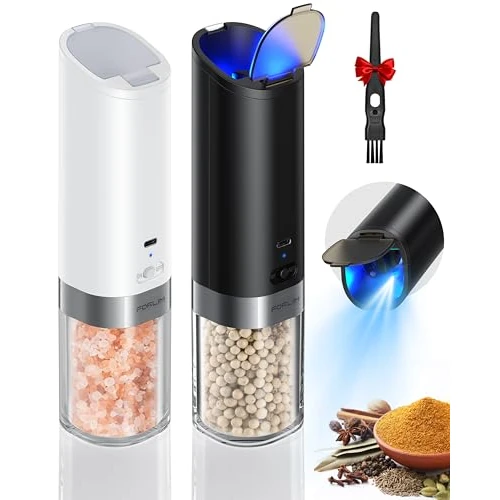 Offre limitee: FORLIM Moulin à Poivre Électrique, Salières Et Poivrières Electrique Automatiques à Une Main, Équipées D'un Couvercle Anti-Poussière Fixe, Réglage De La Finesse De Broyage, Lot De 2 (Noir + Blanc) de 19.99 EUR a 19.99 EUR (economie 0%)