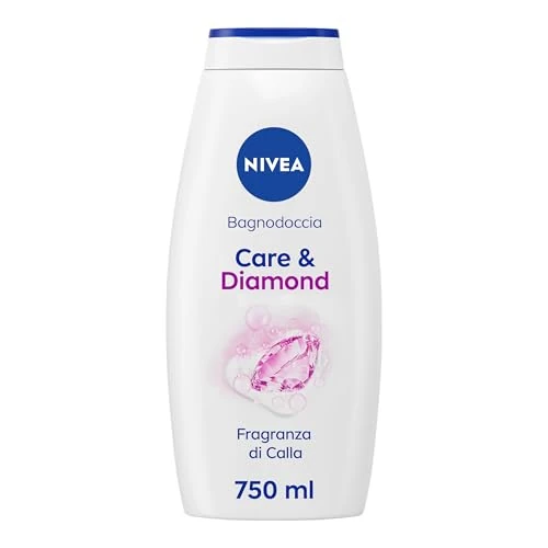NIVEA Bagnodoccia Care & Diamond 750 ml, Bagnoschiuma in crema detergente e idratante, Crema docciaschiuma arricchita con Vitamine C, E e Oli Nutrienti dal profumo floreale di Calla