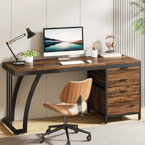 Offerta a tempo: Tribesigns Scrivania per computer con 3 cassetti, 150 cm, scrivania per PC con cassetti reversibili, scrivania industriale con documenti per l'ufficio di casa (Marrone Rustico.) - 23% da 209.99 € a 161.49 €