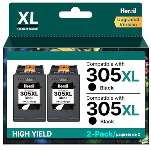 Heroil 305 305XL Noir encre Imprimante pour HP Cartouches 305 Noir pour HP Deskjet 2700 2710e 2720e 2722e 2723e DeskJet Plus 4120e 4122e 4130e Envy 6000 6020 6020e 6430e 6030e 6020e 60e 60e 6020e