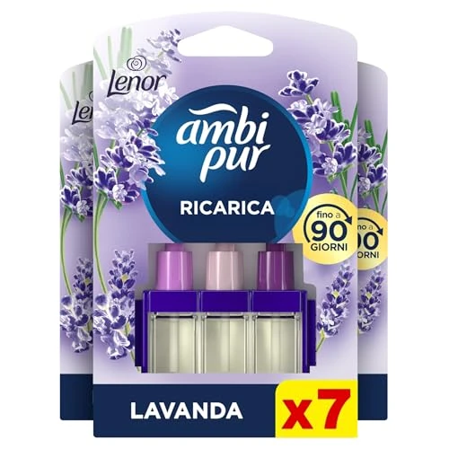 Offerta a tempo: Ambi Pur 3Volution Profumatore per Ambienti, 7 Ricariche per Diffurore Elettrico, Fragranza Lavanda, tecnologia Elimina Odori, Fino a 90 Giorni di Profumo per Ricarica - 22% da 36.08 € a 27.97 €