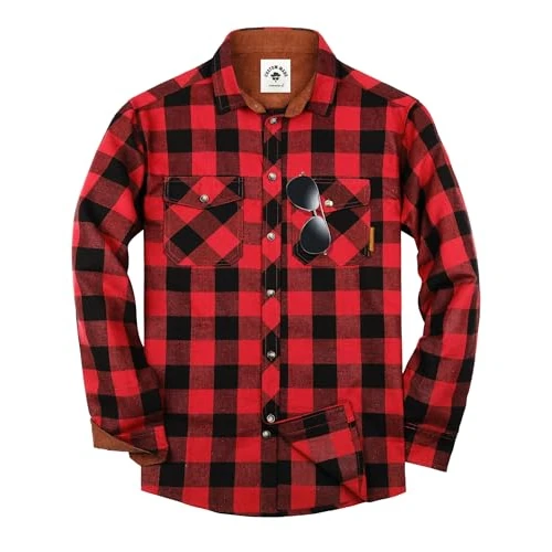 TARAINYA Chemise Flanelle Homme A Carreaux Manches Longues Regular Fit avec Poche Rouge Noir M