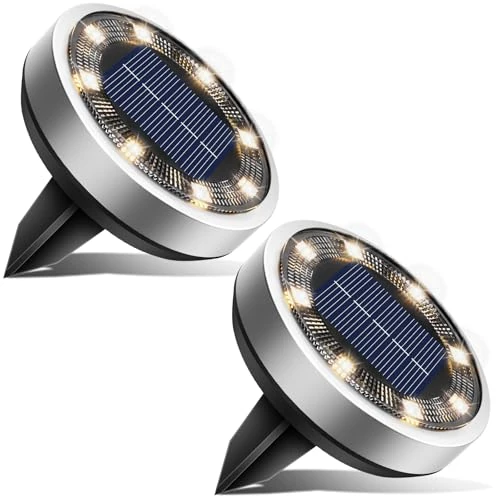 Limited-time offer: btfarm Solar Lights Outdoor Garden, 2 Pack Solar Ground Lights, 8 LED Solar Disk Lights Outdoor IP65 Waterproof for Garden Pathway Lawn Patio Yard Landscape (Warm White) from 8.99 £ to 7.99 £ (save 11%)