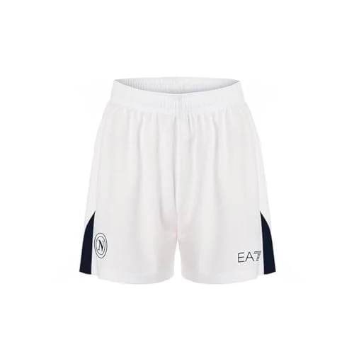 SSC Napoli Unisex-Children and Teenager's Pantaloncino Junior Gara Home Ea7 Football Shorts, White/Blue, 14 Years