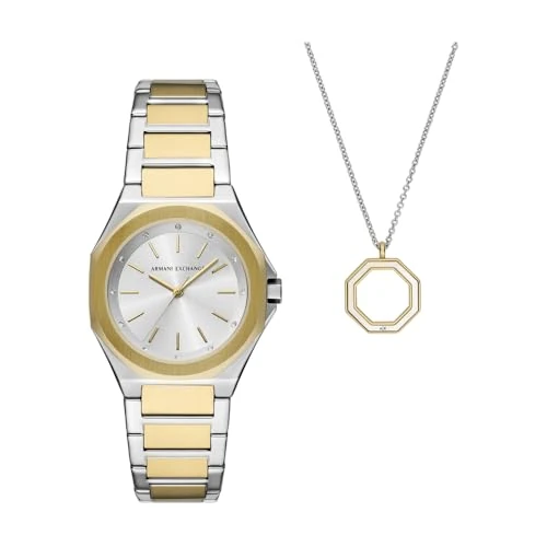 Limited-time offer: Armani Exchange Watch for Women, Quartz Three Hand Movement and 34 mm Case Size with Stainless Steel or Leather Strap, Silver Tone Set from 117.80 £ to 117.80 £ (save 0.00%)
