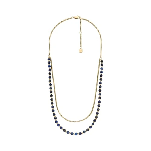 Fossil damesketting van kralen en roestvrij staal met karabijnsluiting in meerdere lagen