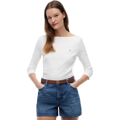 Limited-time offer: Tommy Hilfiger Women’s Long Sleeve Slim Fit New Cody Top with Boat Neck, White (Nos Ecru), XXS from 32.13 £ to 32.13 £ (save 0.00%)