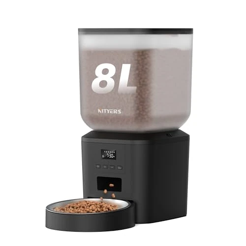 Distributeur Croquettes Chat et Chien Automatique, 8L Grande Capacité, 1-6 Repas par Jour, avec Cuve en Acier Inoxydable, Enregistreur Vocal 10s