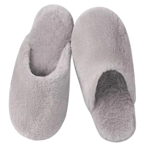 Coswind Slippers Women Mens Ladies Fluffy with Memory Foam Cute Winter House Cosy Slip on Furry Soft Fuzzy Plush Outdoor Indoor Unisex Grey 270