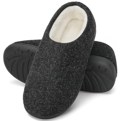 Mishansha Unisex Winter Warm Memory Foam Slippers with Hard Sole for Indoor & Outdoor Use Size 4-13, Inkjet black, 9/9.5 UK