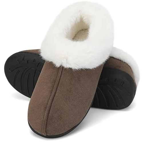 Mishansha Sloffen Heren Dames Winter Warm Pantoffels Gezellige Pluche Memory Foam Slippers Antislip voor Buiten/Binnen, Bruin, 42/43 EU