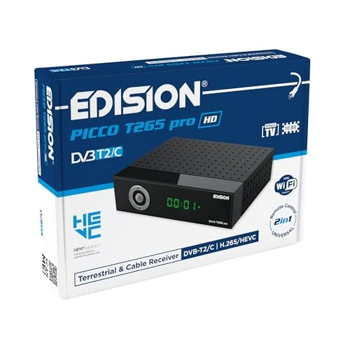 Offerta a tempo: EDISION PICCO T265 pro HD Modello 2024 Decoder Digitale Terrestre 2024 Full HD DVBT2 H265 HEVC 10 Bit Bonus TV, FTA, USB, HDMI, SCART, Sensore IR, Supporto WiFi, Telecomando 2in1, Main 10 - 0.00% da 47.59 € a 47.59 €