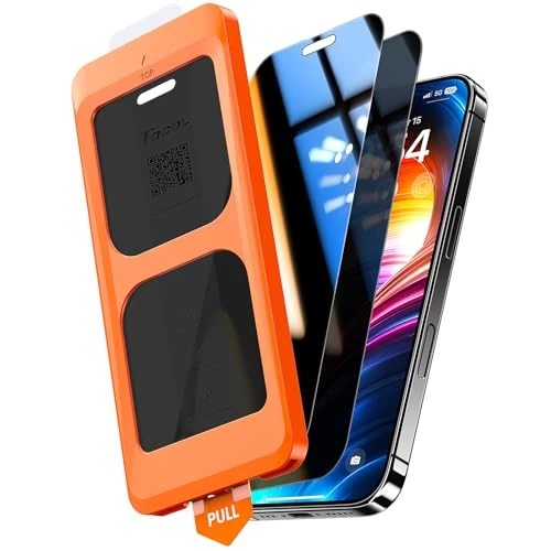 TOCOL voor iPhone 16 Screen Protector Privacy, Automatische Installatie Schokbestendig Anti-vingerafdruk Anti-bubbel 9H Hardheid HD Krasbestendig Screenprotector, 2 Stuks